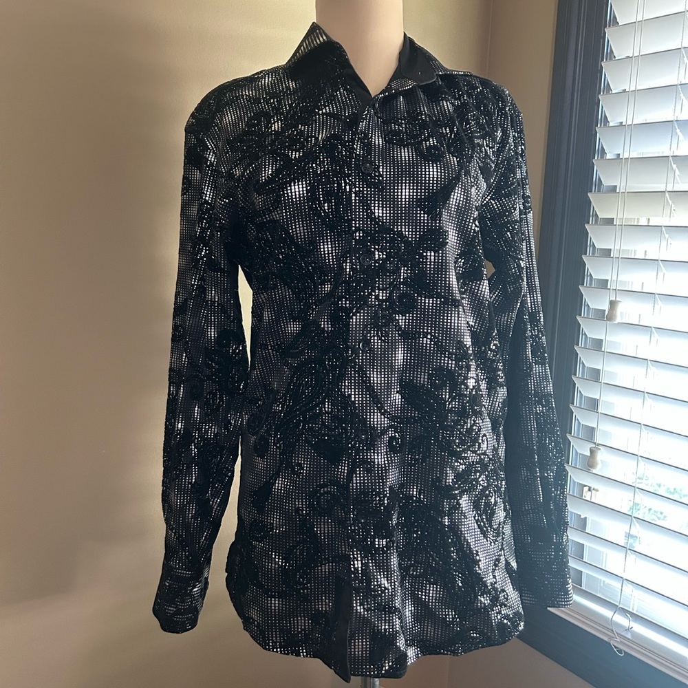 Bespoke Black Silver Metallic Floral Shirt